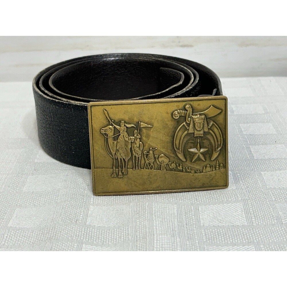 1979 Vtg. Harry Klitzner Masonic Masons Brass Shriners Belt Buckle 38 Leather